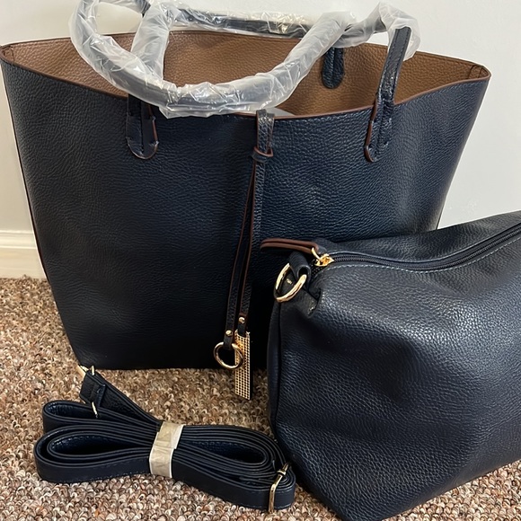 Women Faux Leather Multiway Tote Bag 2Pcs! - Picture 1 of 7